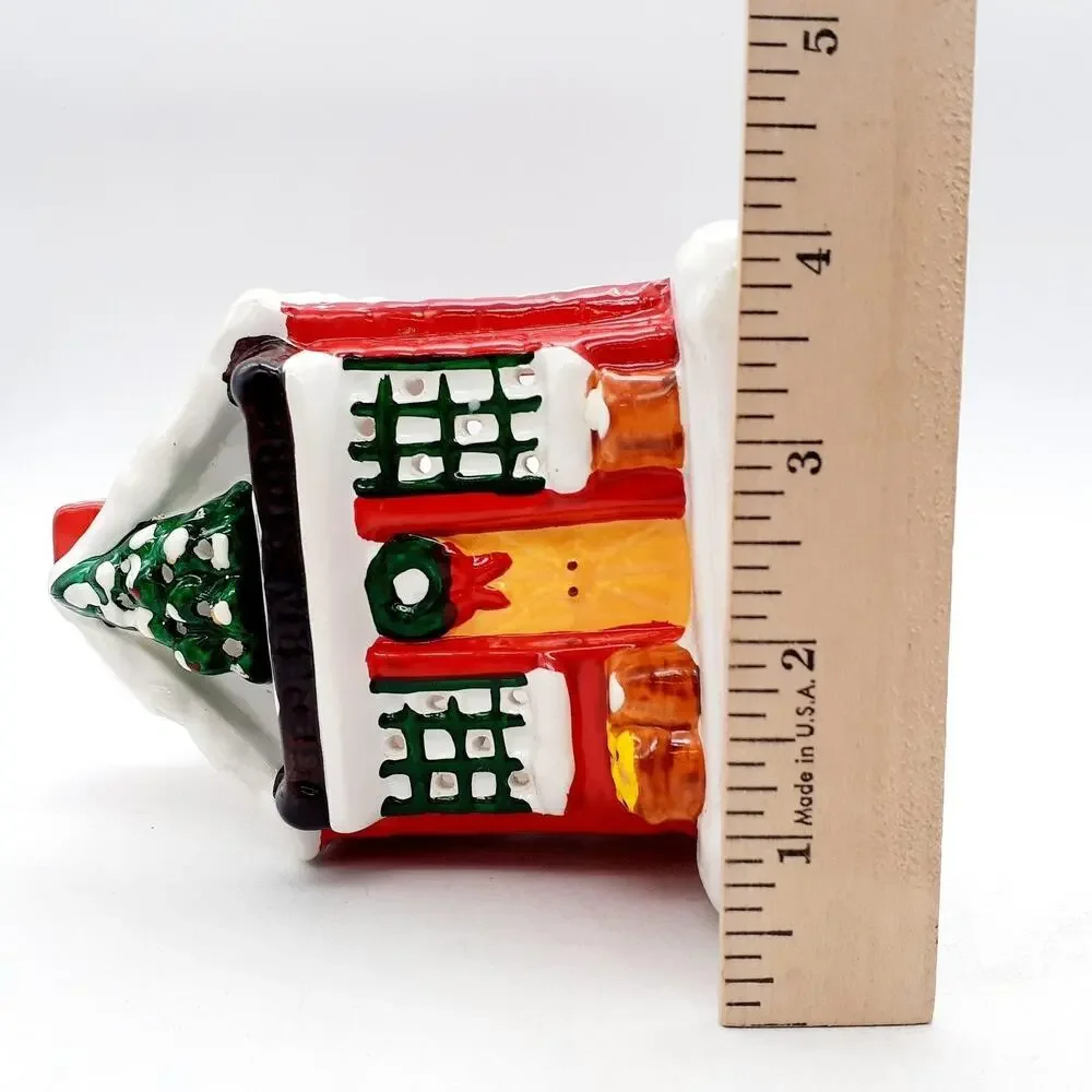 Ceramic Christmas House Tealight Candle Holder Small Red Roof Holiday Decor